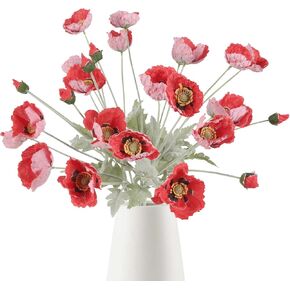 IPOPU Orange Flowers Artificial Poppies 6pcs Real Touch Orange Poppy Flowers Artificial Silk Flower with Stems for for Faux Floral Arrangements Home Table Decor (Orange)