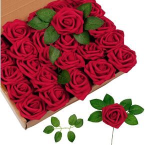LIVILAN Dusty Rose Flowers Artificial Flowers w/Stem Artificial Roses Ombre Colors with Leaves Dusty Rose Decor Cakes Flowers Wedding Bouquets Party Centerpieces Arrangements Home Decoration 25Pcs