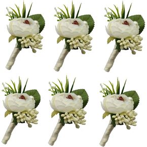6 Pieces/lot Groom Boutonniere Man Buttonholes DIY Wedding Artificial False Flowers Party Decoration (wine red)