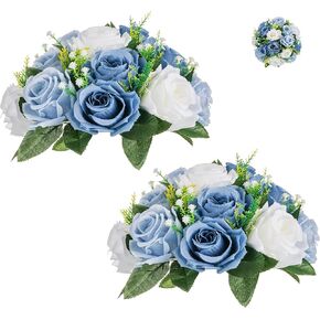 BLOSMON Flower Ball Centerpieces for Table 6 Pcs Centerpiece Flowers Fake Dusty Blue Rose Artificial Silk Floral Arrangement Center Piece Kissing Bouquet for Wedding Party Valentines Day Home Decor