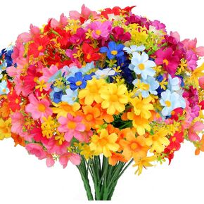 Artificial Silk Flowers for Outdoor Faux Flowers 6 Bundle Fake Wildflowers Bulk Spring Summer Flowers Shrubs Plastic Daisies Flowers UV Resistant for Home Indoor Garden Patio Lawn Decoration