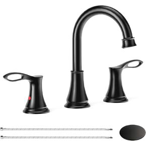 4 Inch 2 Handle Centerset Matte Black Lead-Free Modern Bathroom Faucet, 360 Swivel Spout 2-3 Hole RV Bathroom Vanity Sink Faucet with Pop Up Drain and 2 Water Supply Lines-Brushed Nickel