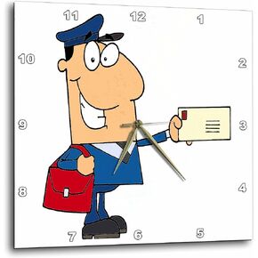 3dRose dpp_118752_1 Happy Mailman Postal Worker Delivering Letter Wall Clock, 10 by 10"