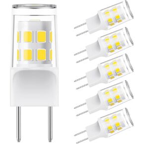 [Pack of 5] G8 Led Bulb, 3W Equivalent 20W-25W Halogen Bulb, G8 GY8.6 Bi-pin Base, T4 120V Puck Light Bulb for Replacement Microwave Light Bulbs, Under Counter Kitchen Lighting, Daylight White 6000K