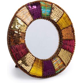 Unique and Vibrant Sequin Round Decorative Countertop Mirror, 7.5 x 7.5 inches, Brown