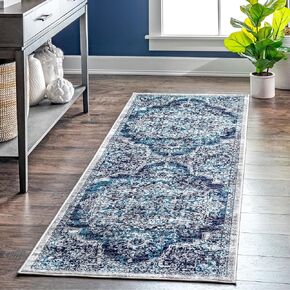 nuLOOM Maryanne Transitional Medallion Runner Rug, 2' 6" x 12', Blue