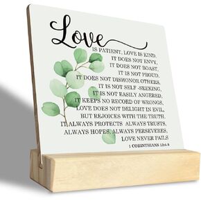 Christian Plaque, Plaques Gift with Wooden Stand, Love Sign, Christian Home Decor, Bedroom Decor, Religious Artwork, Wedding Gift, Bible Verse 1 Corinthians 13:4-8 - Love is Patient, Love is Kind in Saudi Arabia