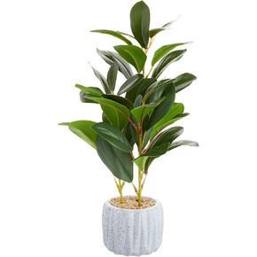 Juvale Small Artificial Ficus Plant Potted in Small Gray Cement Planter for Home Decor (11.8 in)