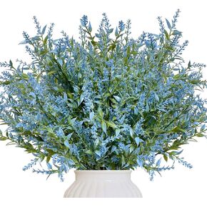 Artificial Plants Green Lavender 20 Bundles Outdoor UV Resistant Greenery Fake Shrubs Simulation Plants Indoor Outside Hanging Planter Home Garden Decor (Green)