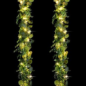 XunYee 5.9 ft Artificial Eucalyptus Garland with 20 LED Fairy String Lights Fake Eucalyptus Leaves Greenery Vines Plant for Table Wedding Bridal Shower Birthday Party Garden Indoor Outdoor (4 Pack)
