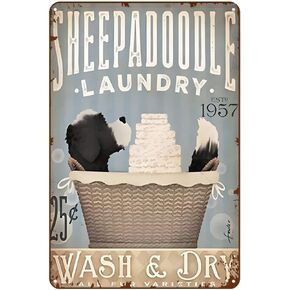 Funny Metal Sign Sheepadoodle Dog Vintage Tin Sign Home Kitchen Bar Farm Cafe Club Cave Wall Decor Rustic Sign 8x12 Inch