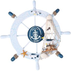 IMIKEYA home decorations house decorations for home pirate decorations wooden wheel decoraciones para salas de casa decor fishing net shell wall decor Nautical Beach Wheel Pirate
