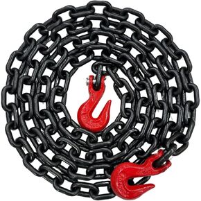 3/8" X 12' Grade 80 Transport Binder Chain - 7100LB WLL - Clevis Grab Hook, Tie-Down, Towing