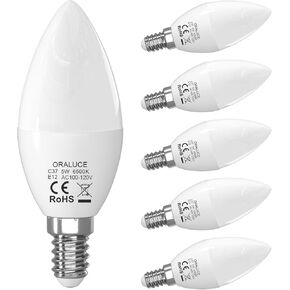 ORALUCE E12 LED Candelabra Light Bulbs - 40 Watt Equivalent, 3000K Warm White Chandelier Non-dimmable, Type B Light Bulb for Ceiling Fan, 5W 450LM 6 Pack