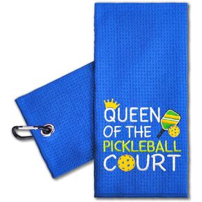 Queen of The Pickleball Court Embroidered Pickleball Sports Towel with Clip. Funny Pickleball Gifts for Women Mom Daughter Pickleball Lover, Birthday Retirement