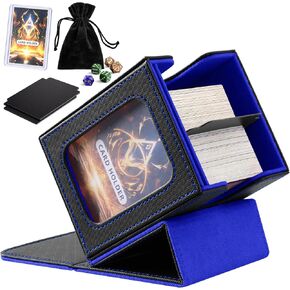 Kitoyz Card Deck Box with Commander Display, Card Storage Box Holds 100+ Double Sleeved Cards,Card Deck Case for Game Cards,Sports Cards with 2 Dividers,1 Top Loader and 1 Dice Bag