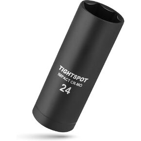 TIGHTSPOT 3/8 Inch Drive - 24 mm Deep Impact Socket with Anti-Rounding 6 Point Design, Heat-Treated CRMO Steel, Metric