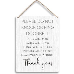 Please Do Not Knock or Ring Doorbell Hanging Wooden Signs 8x10, Do Not Knock or Ring Doorbell Sign, Do Not Knock Sign for Front Door, Don’t Ring Doorbell Sign, No Knocking Door Sign