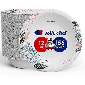 أطباق ورقية من JOLLY CHEF عدد 156، سعة 12 أونصة، مقاومة للنقع والقطع، آمنة للاستخدام في الميكروويف ومطبوعة بالزهور شديدة التحمل، أوعية للاستعمال مرة واحدة لتناول العشاء أو الغداء