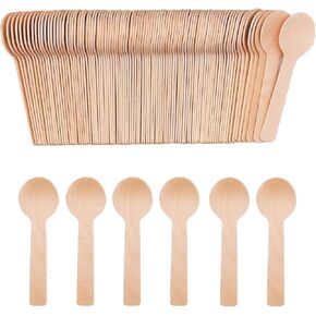 200pcs Mini Wooden Spoons,4inch Disposable Wooden Ice Cream Dessert Spoons,Biodegradable Compostable Birchwood