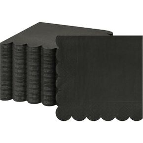 Fuutreo 200 Pcs Scalloped Cocktail Napkins Thick Paper Napkins Disposable Party Napkins Beverage Napkins for Wedding Dinner Birthday Supplies, 5 x 5 Inch (Black)