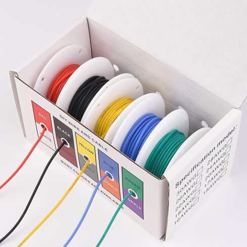 18 AWG Stranded Electrical Wire 18 Gauge Tinned Copper Wires Flexible Silicone Electric Hookup Wire Kit OD:2.3mm, 5 Colors 16.4ft/5m Each, DIY/Automotive/Home/Power Wiring Kit by Sznnzd™ in Saudi Arabia