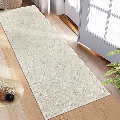 Runner Rug for Hallway Vintage Medallion Textured Runner Rug with Non-Slip Rubber Backing Machine Woven Floor Cover for Bedroom, Kitchen Bathroom Mat Aesthetic Rug Runners 2x6, Beige in Saudi Arabia