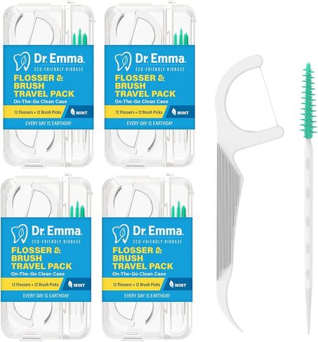 Portable Dental Floss Case Travel Floss Pick Holder Tooth Picks Organizer Dispenser Storage Case with 12 Flosser + 12 Brush Picks for Teeth Cleaning, 4 Pack in Saudi Arabia
