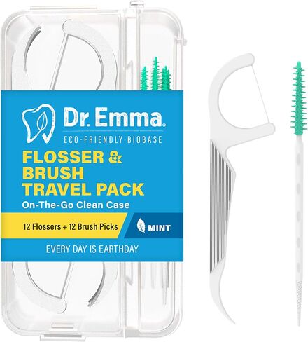 Portable Dental Floss Case Travel Floss Pick Holder Tooth Picks Organizer Dispenser Storage Case with 12 Flosser + 12 Brush Picks for Teeth Cleaning, 4 Pack in Saudi Arabia