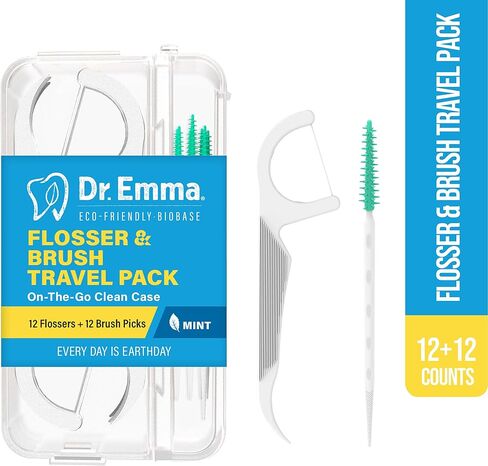 Portable Dental Floss Case Travel Floss Pick Holder Tooth Picks Organizer Dispenser Storage Case with 12 Flosser + 12 Brush Picks for Teeth Cleaning, 4 Pack in Saudi Arabia