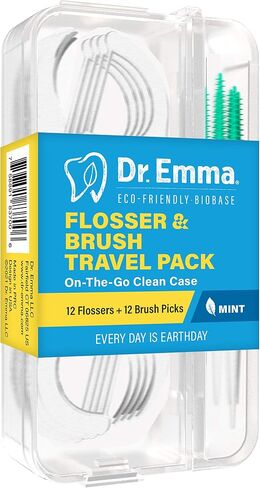 Portable Dental Floss Case Travel Floss Pick Holder Tooth Picks Organizer Dispenser Storage Case with 12 Flosser + 12 Brush Picks for Teeth Cleaning, 4 Pack in Saudi Arabia