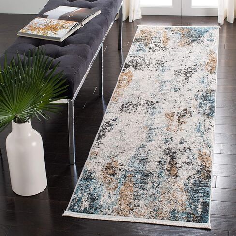 SAFAVIEH Shivan Collection 2'2" x 8' Ivory/Grey SHV742A Modern Abstract Non-Shedding Living Room Entryway Foyer Hallway Bedroom Runner Rug in Saudi Arabia