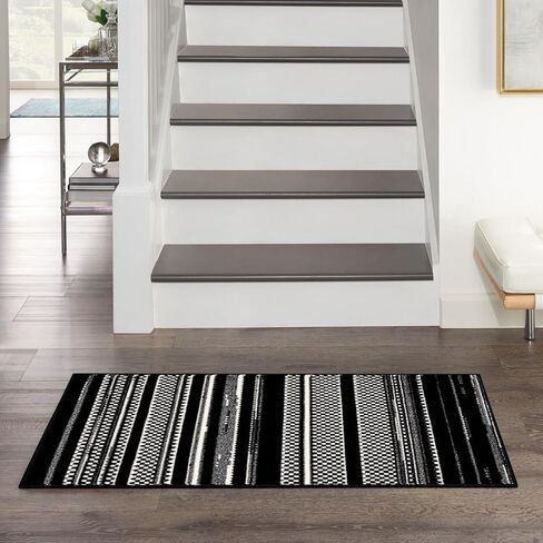 Nourison Grafix Modern Black White 2' x 4' Area -Rug, Easy -Cleaning, Non Shedding, Bed Room, Living Room, Dining Room, Kitchen (2x4) in Kuwait