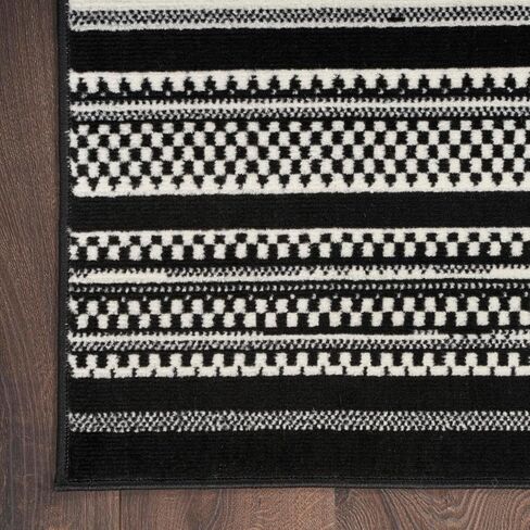 Nourison Grafix Modern Black White 2' x 4' Area -Rug, Easy -Cleaning, Non Shedding, Bed Room, Living Room, Dining Room, Kitchen (2x4) in Kuwait