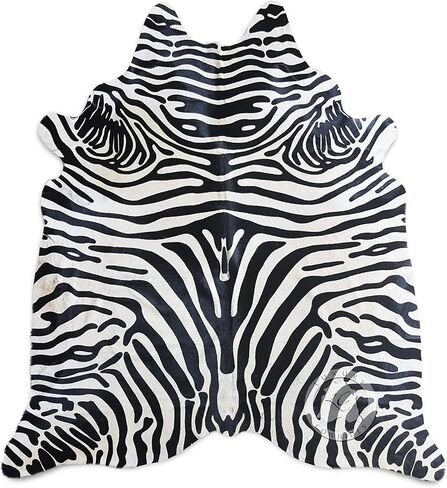 Sunshine Cowhides 100% Genuine Zebra Wild Print Black On Beige Cowhide Rug - Modern Style Animal Skin Rug & Floor Carpet for Living Room, Bedroom, Kitchen & More - Large (6x6-7ft) in Kuwait