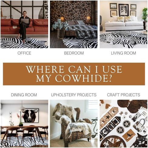 Sunshine Cowhides 100% Genuine Zebra Wild Print Black On Beige Cowhide Rug - Modern Style Animal Skin Rug & Floor Carpet for Living Room, Bedroom, Kitchen & More - Large (6x6-7ft) in Kuwait