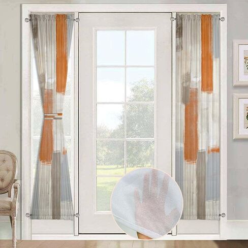 Blue Sheer Curtains for Door Window, Abstract White Semi-Transparent French Door Screen Curtains with Art Patterns for Multiple Door (25 x 72 Inch, 2 Panels) in Saudi Arabia