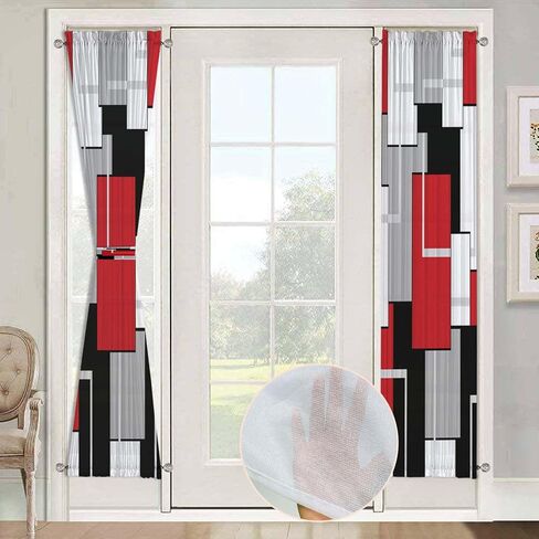 Blue Sheer Curtains for Door Window, Abstract White Semi-Transparent French Door Screen Curtains with Art Patterns for Multiple Door (25 x 72 Inch, 2 Panels) in Saudi Arabia