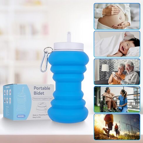 Portable Bidet - 600ml Collapsible & Expandable - for Travel, Outdoor, Camping, Hiking, Pregnancy, Postpartum, Baby Care, Elderly and Muslims Hygiene, Blue in Saudi Arabia