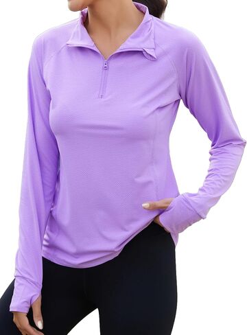 We1Fit Women's UPF 50+ Sun Shirts Long Sleeve Quarter Zip Pullover Lightweight Hiking Running Workout Tops in Saudi Arabia