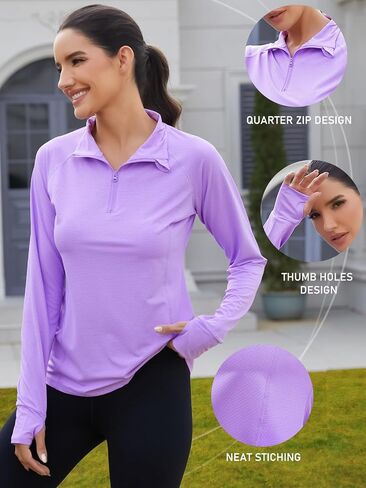We1Fit Women's UPF 50+ Sun Shirts Long Sleeve Quarter Zip Pullover Lightweight Hiking Running Workout Tops in Saudi Arabia