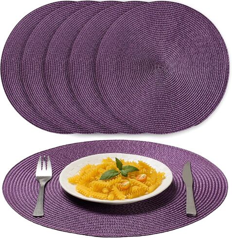 AHHFSMEI Round Braided Placemats 15 Inch Round Table Mats for Dining Tables Natural Woven Heat Resistant Place mats Set of 6(Baby Blue, 6) in Saudi Arabia