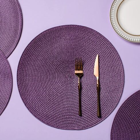 AHHFSMEI Round Braided Placemats 15 Inch Round Table Mats for Dining Tables Natural Woven Heat Resistant Place mats Set of 6(Baby Blue, 6) in Saudi Arabia