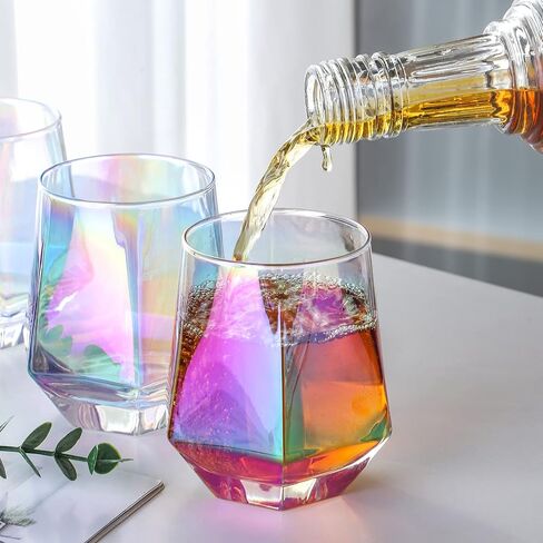 Wine Glass, Stemless Wine Glass for Red and White Wine, Iridescent Diamond Shaped Glassware for Whiskey, Cocktail, Gift for Anniversary, Wedding, Housewarming, Birthday in Saudi Arabia