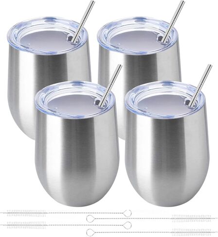 12oz/4 Pack Wine Tumbler Glasses with Lid Stemless Double Wall Vacuum Stainless Steel Travel Tumbler Keeping Cold & Hot for Wine,Coffee,Cocktails,Drinks-Family and Gifts (Multi color-dark) in Saudi Arabia