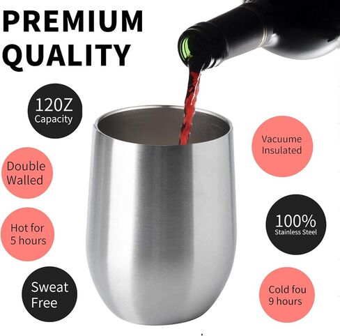 12oz/4 Pack Wine Tumbler Glasses with Lid Stemless Double Wall Vacuum Stainless Steel Travel Tumbler Keeping Cold & Hot for Wine,Coffee,Cocktails,Drinks-Family and Gifts (Multi color-dark) in Saudi Arabia