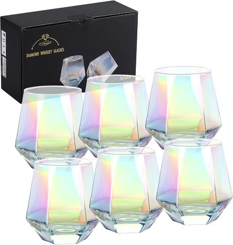 Wine Glass, Stemless Wine Glass for Red and White Wine, Iridescent Diamond Shaped Glassware for Whiskey, Cocktail, Gift for Anniversary, Wedding, Housewarming, Birthday in Saudi Arabia