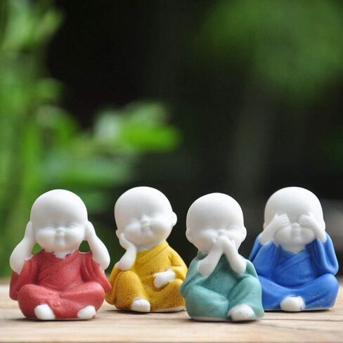 4PCS Cute Small Ceramic Monk Statues Tea Pet Office Desktop Mini Statue Home Garden Flower Pot Decoration Crafts Gifts (White) in Saudi Arabia