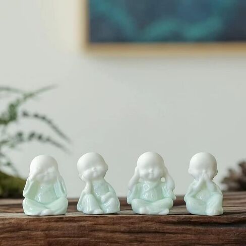 4PCS Cute Small Ceramic Monk Statues Tea Pet Office Desktop Mini Statue Home Garden Flower Pot Decoration Crafts Gifts (White) in Saudi Arabia