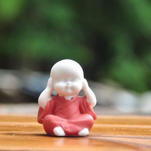 4PCS Cute Small Ceramic Monk Statues Tea Pet Office Desktop Mini Statue Home Garden Flower Pot Decoration Crafts Gifts (White) in Saudi Arabia